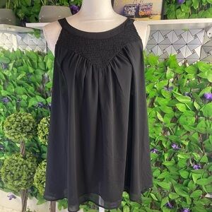 NWT Size 1 Chiffon Smocked Goddess Neck Tank Black